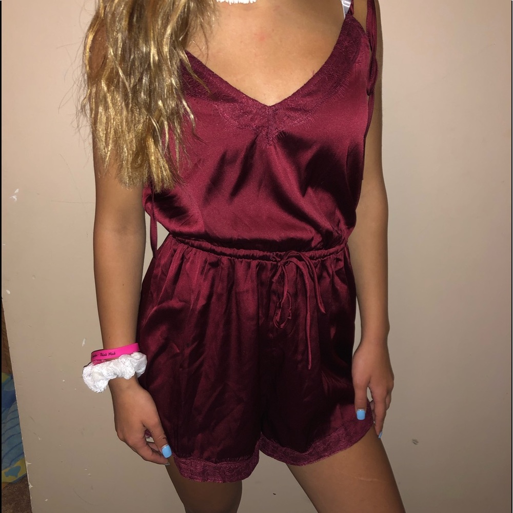 Deep red silk romper from honey punch size S